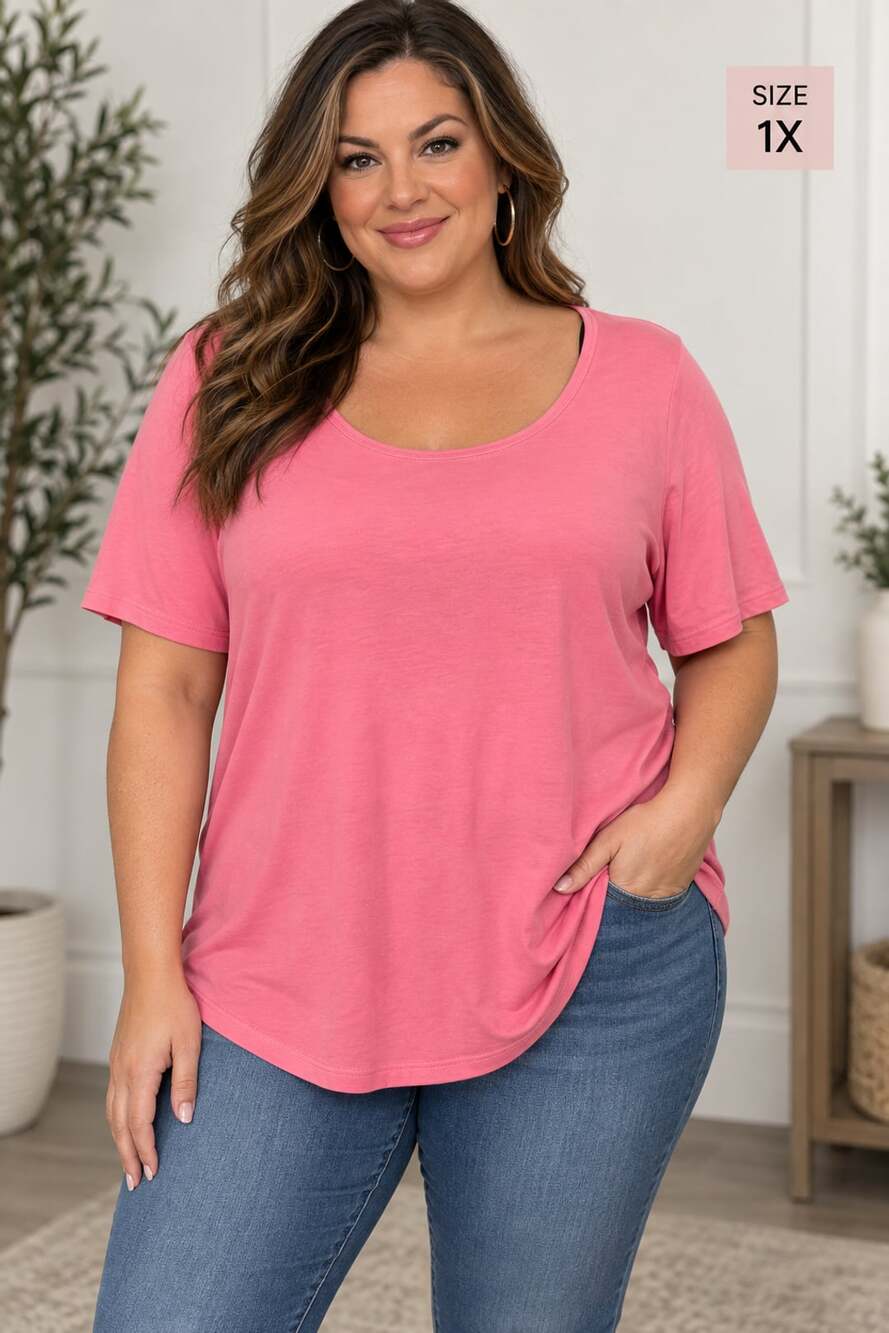 Style & Co Essential Tee Size 1X Plus Pink Short Sleeve Scoop